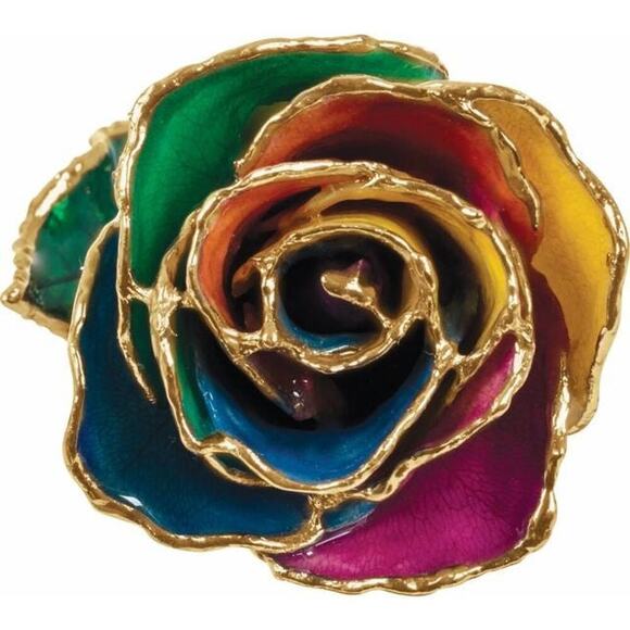 Lacquered Rainbow Rose with Gold Trim - Picture 2 of 5